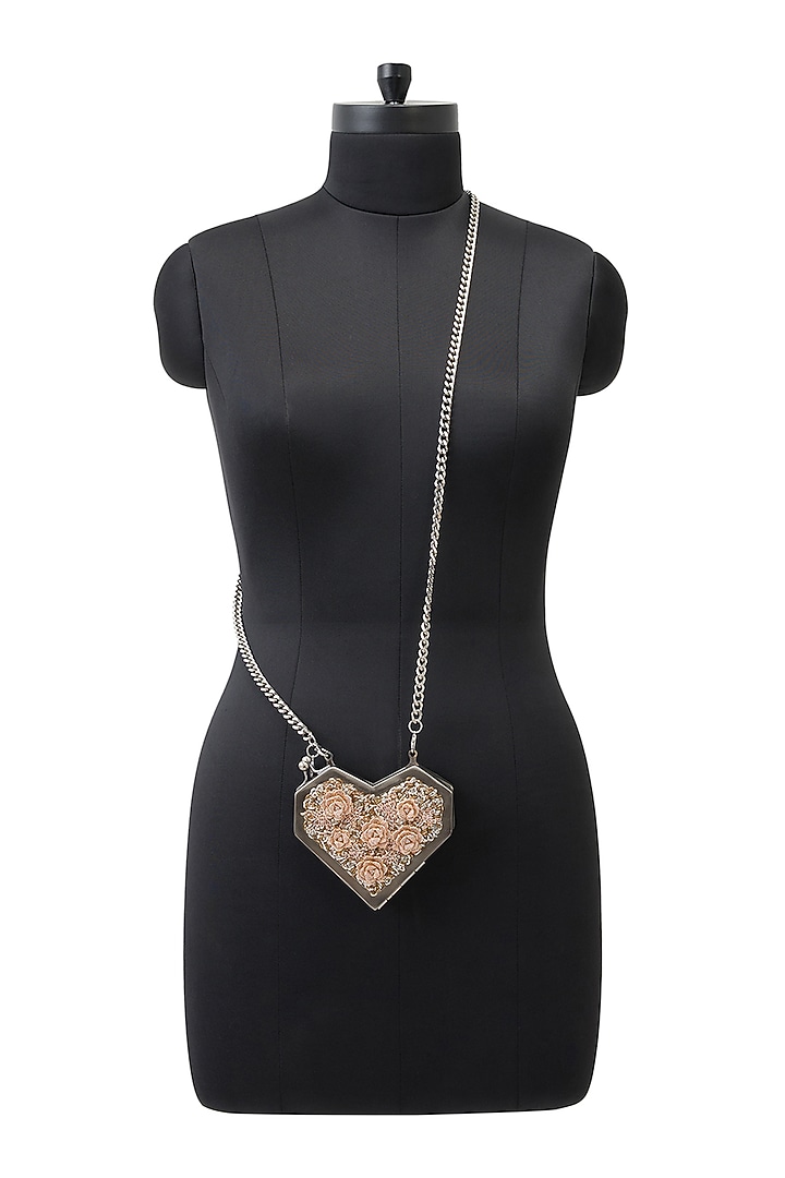Rose Gold Metallic Crystal Embellished Heart Clutch by Anaar at Pernia's Pop Up Shop