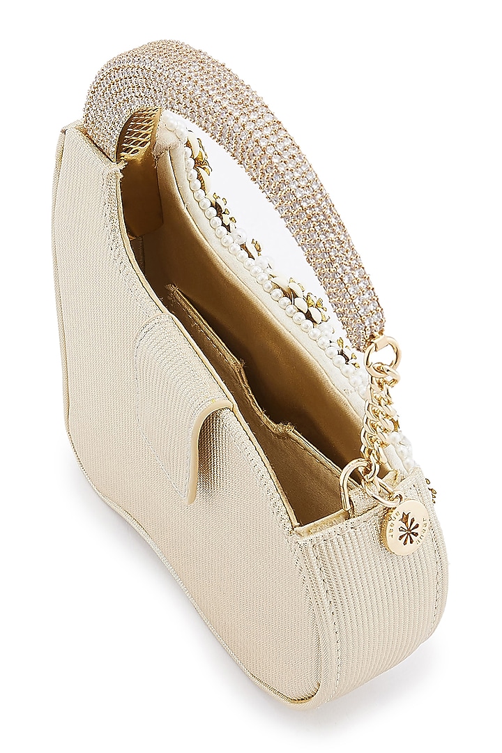 Ivory Metallic Pearl & Bead Embellished Clutch by Anaar at Pernia's Pop Up Shop