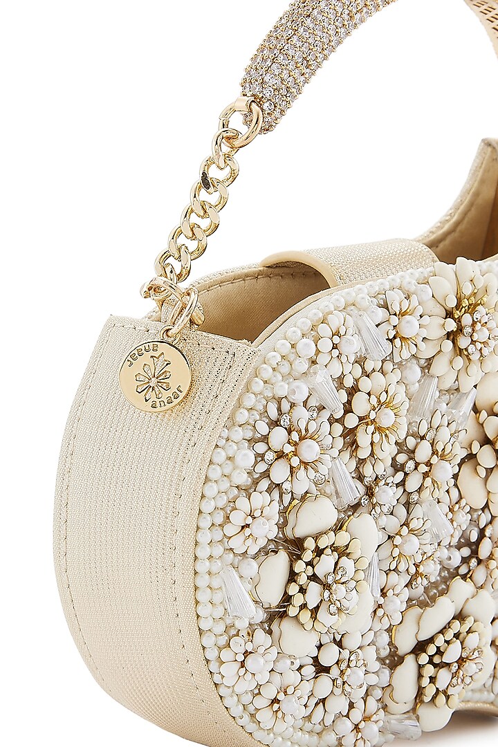 Ivory Metallic Pearl & Bead Embellished Clutch by Anaar at Pernia's Pop Up Shop