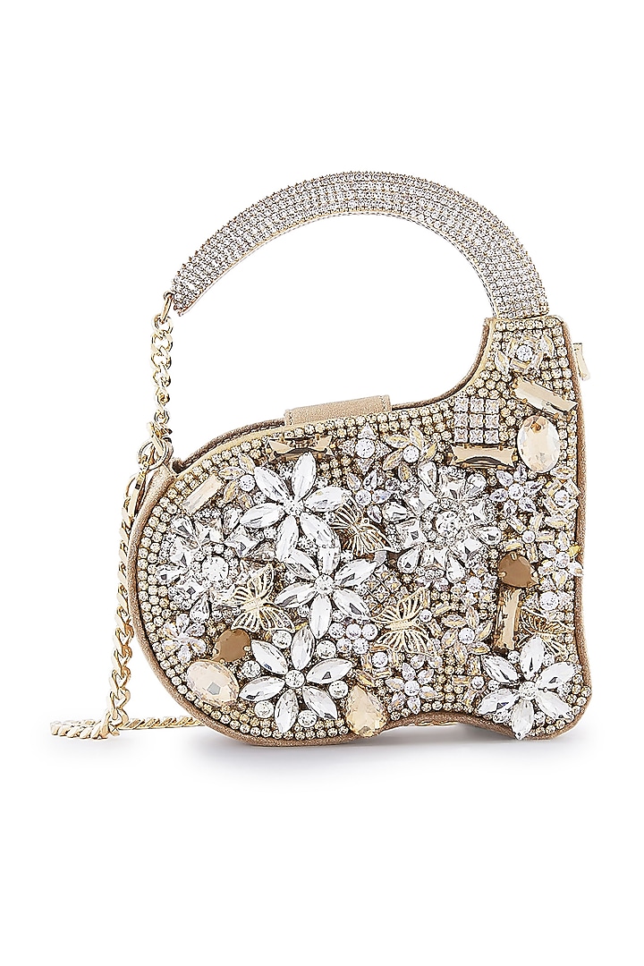 Gold Floral Stone Embellished Clutch by Anaar at Pernia's Pop Up Shop