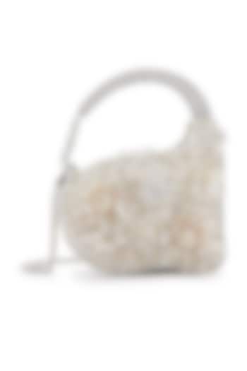 White Pom-Pom & Crystal Embellished Clutch by Anaar at Pernia's Pop Up Shop