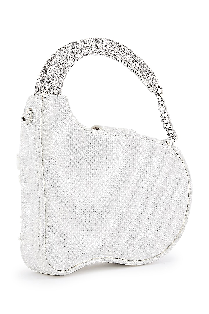 White Pom-Pom & Crystal Embellished Clutch by Anaar at Pernia's Pop Up Shop