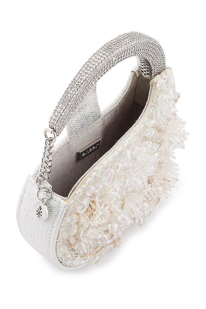 White Pom-Pom & Crystal Embellished Clutch by Anaar at Pernia's Pop Up Shop