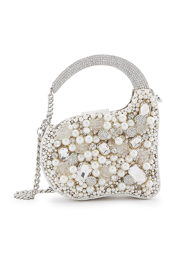Ivory Pearl & Stone Embellished Clutch by Anaar at Pernia's Pop Up Shop