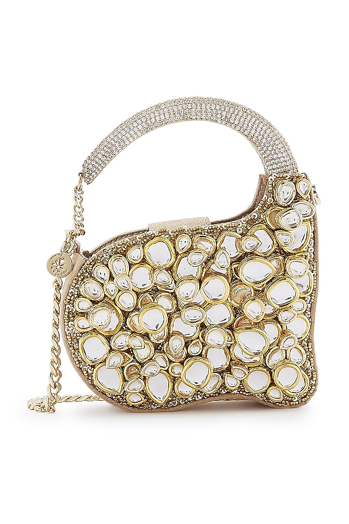 Gold Pearl & Stone Embellished Clutch by Anaar at Pernia's Pop Up Shop