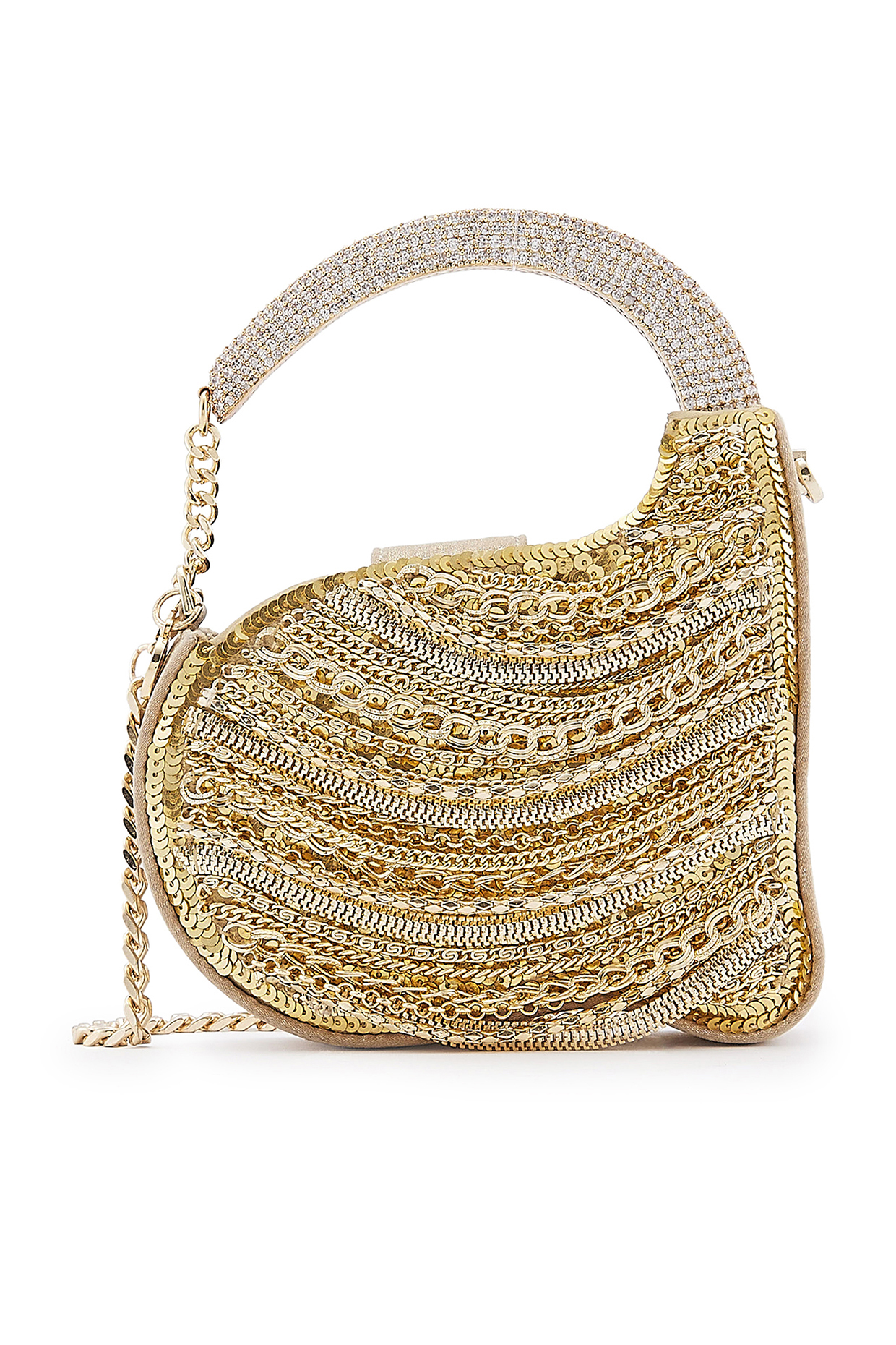 Gold Sequins Chain Embellished Clutch by Anaar at Pernia's Pop Up Shop