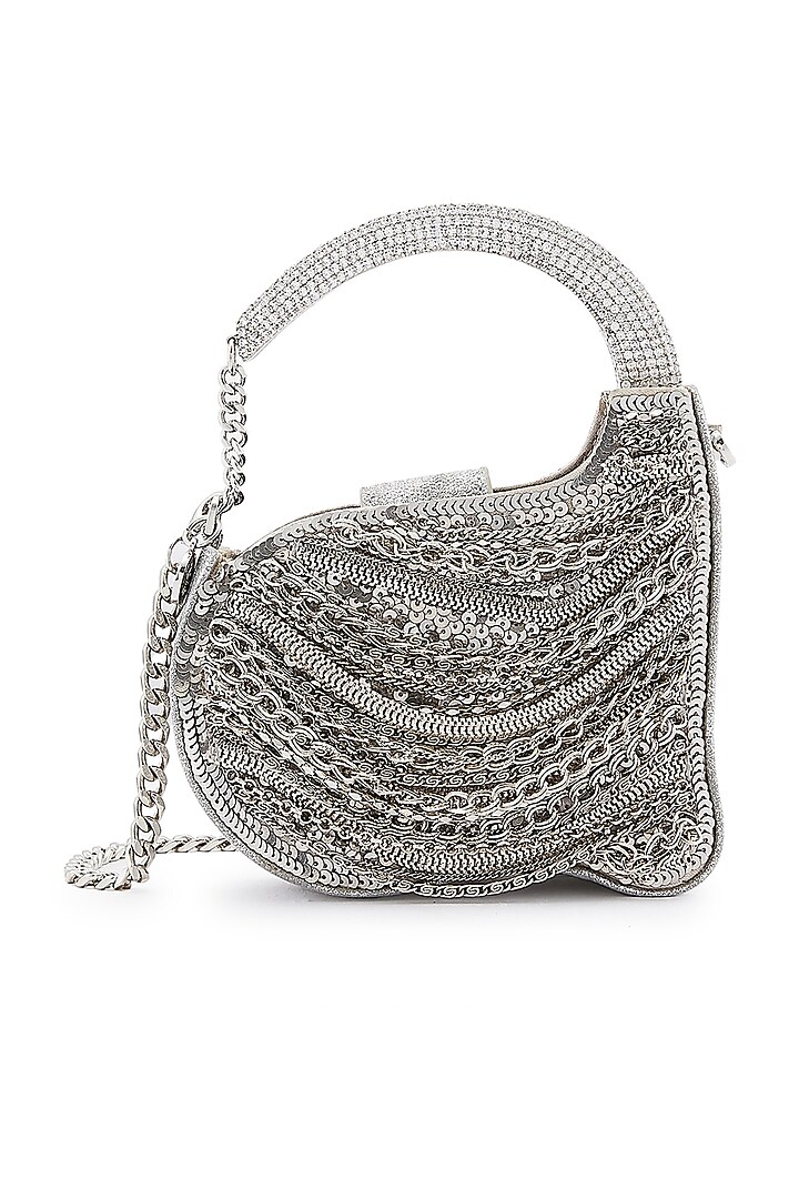 Silver Sequins Chain Embellished Clutch by Anaar at Pernia's Pop Up Shop