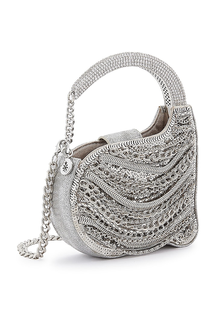 Silver Sequins Chain Embellished Clutch by Anaar at Pernia's Pop Up Shop