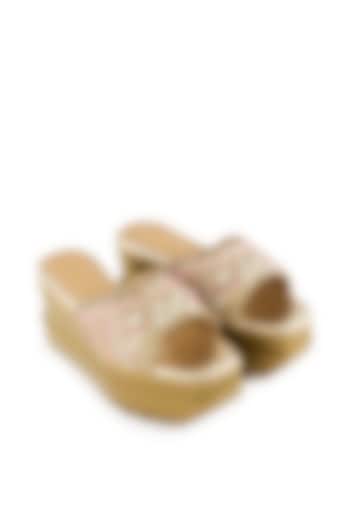 Champagne Gold Raw Silk Sequins Embroidered Sandals by Anaar at Pernia's Pop Up Shop