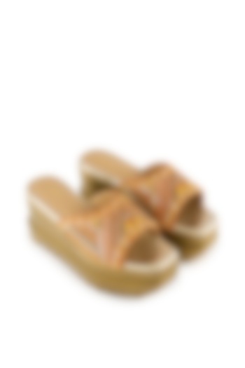 Orange Satin Pearl & Sequins Embroidered Sandals by Anaar at Pernia's Pop Up Shop