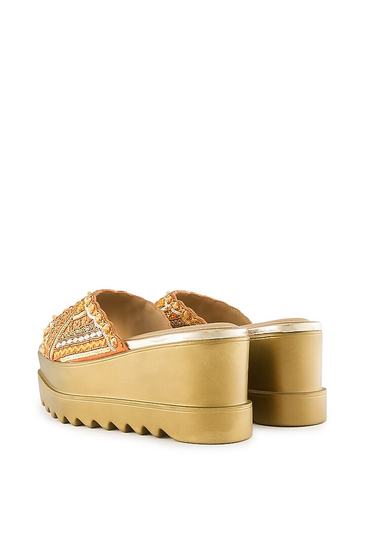 Orange Satin Pearl & Sequins Embroidered Sandals by Anaar at Pernia's Pop Up Shop