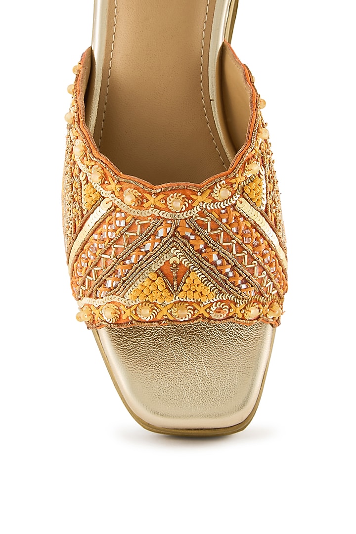 Orange Satin Pearl & Sequins Embroidered Sandals by Anaar at Pernia's Pop Up Shop