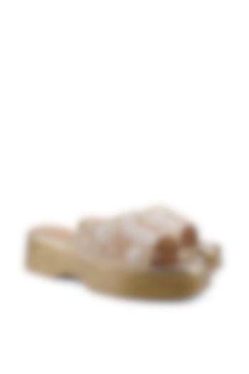 Beige Satin Cutdana Embellished Sandals by Anaar at Pernia's Pop Up Shop