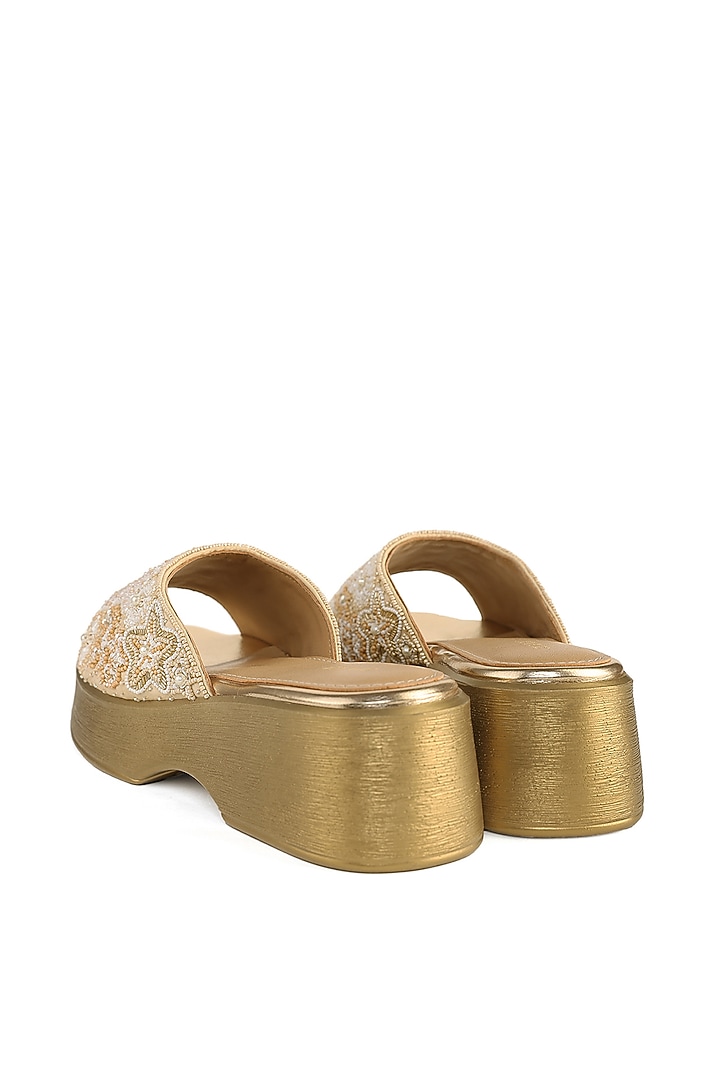 Beige Satin Cutdana Embellished Sandals by Anaar at Pernia's Pop Up Shop