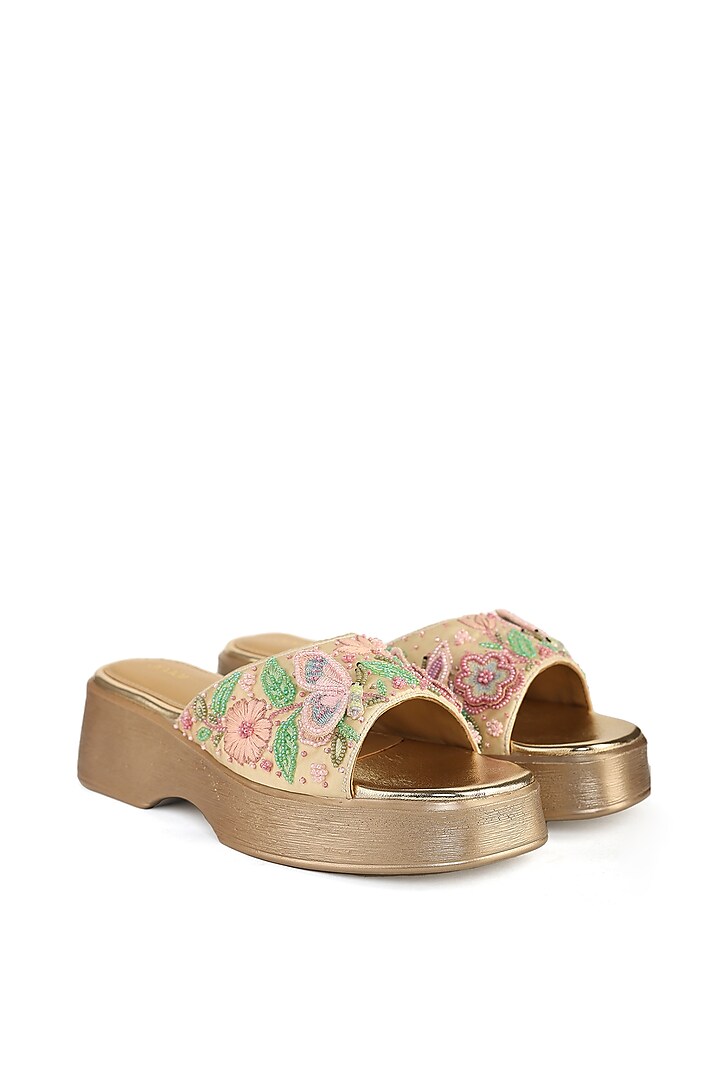 Multi-Colored Satin Silk Thread Embellished Sandals by Anaar at Pernia's Pop Up Shop