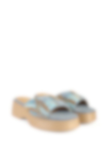 Blue Denim Beads Embellished Sandals by Anaar at Pernia's Pop Up Shop