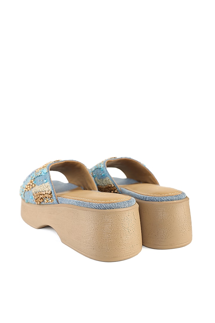 Blue Denim Beads Embellished Sandals by Anaar at Pernia's Pop Up Shop