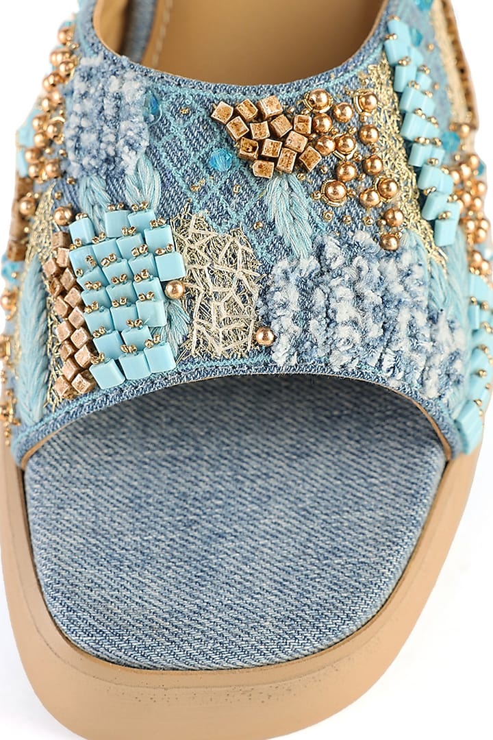 Blue Denim Beads Embellished Sandals by Anaar at Pernia's Pop Up Shop