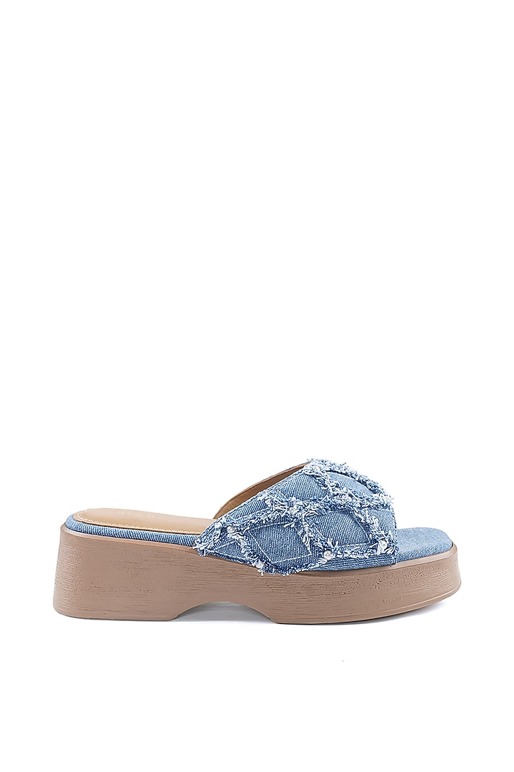 Blue Denim Pearl hand Embroiered Sandals by Anaar at Pernia's Pop Up Shop