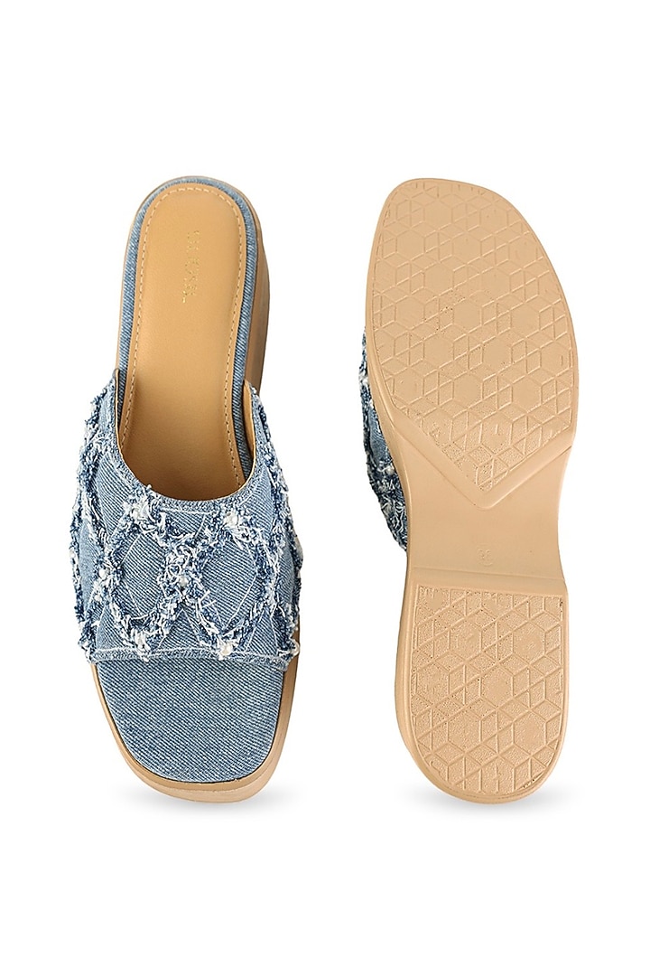 Blue Denim Pearl hand Embroiered Sandals by Anaar at Pernia's Pop Up Shop