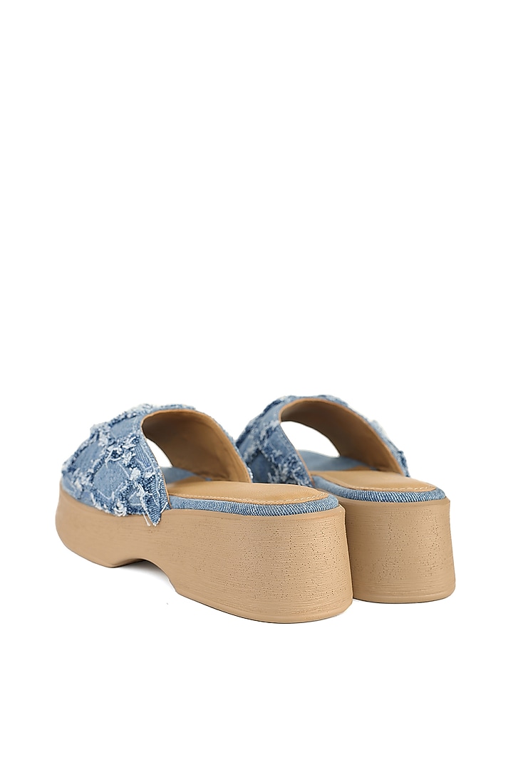 Blue Denim Pearl hand Embroiered Sandals by Anaar at Pernia's Pop Up Shop