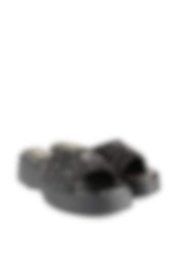 Black Satin Sequins Hand Embellished Sandals by Anaar at Pernia's Pop Up Shop