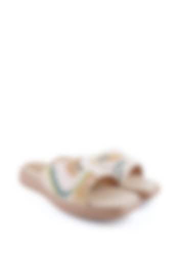 Beige Satin Sequins Embellished Sandals by Anaar at Pernia's Pop Up Shop