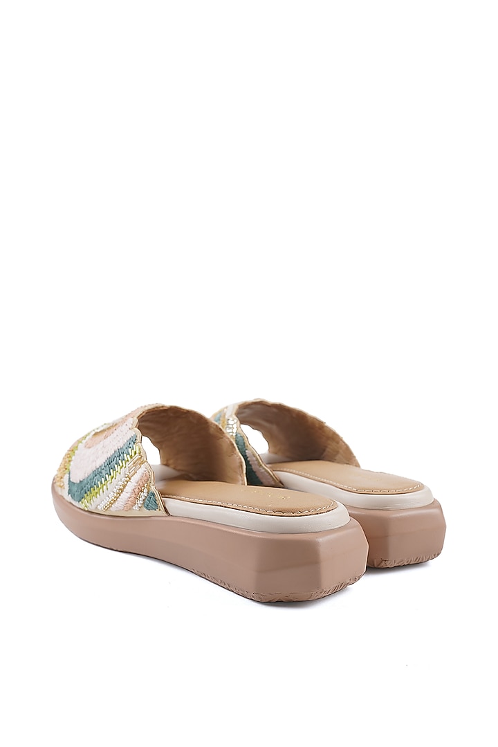 Beige Satin Sequins Embellished Sandals by Anaar at Pernia's Pop Up Shop