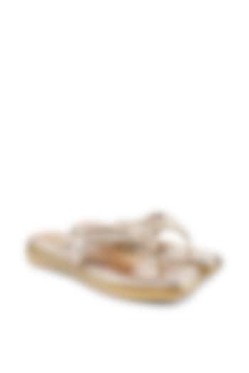 Beige Satin Pearl Embellished Sandals by Anaar at Pernia's Pop Up Shop