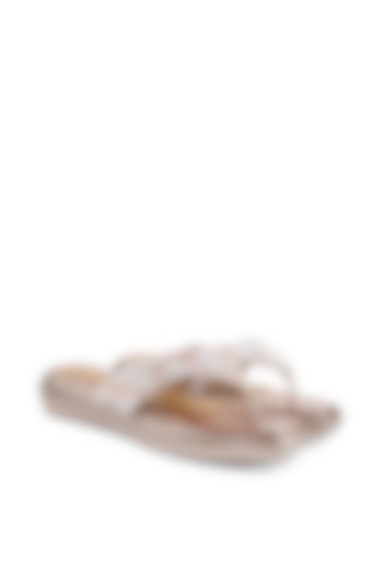 White Satin Hand Embroidered Sandals by Anaar at Pernia's Pop Up Shop