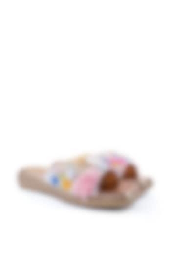 Multi-Colored Satin French Knot Embellished Sandals by Anaar at Pernia's Pop Up Shop