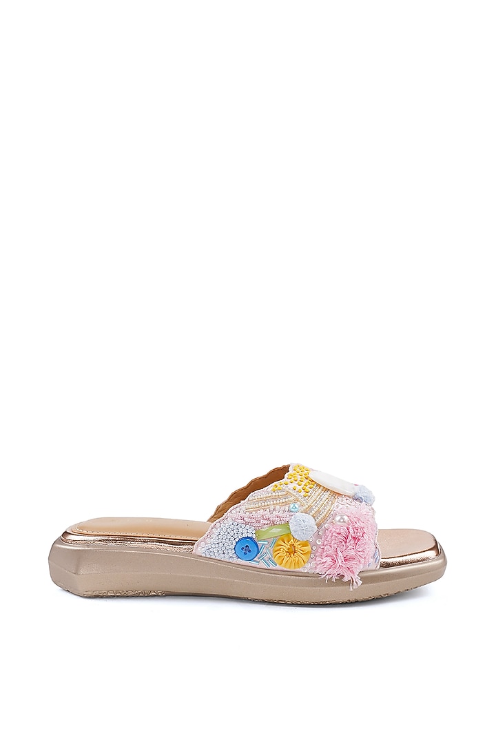 Multi-Colored Satin French Knot Embellished Sandals by Anaar at Pernia's Pop Up Shop