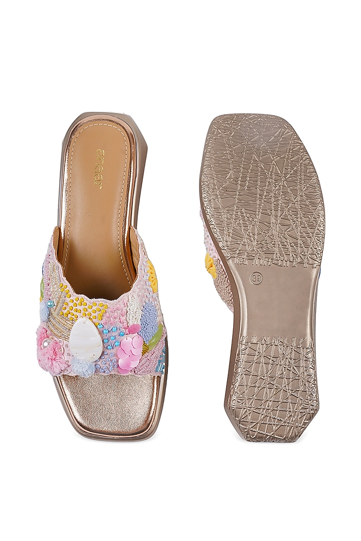 Multi-Colored Satin French Knot Embellished Sandals by Anaar at Pernia's Pop Up Shop