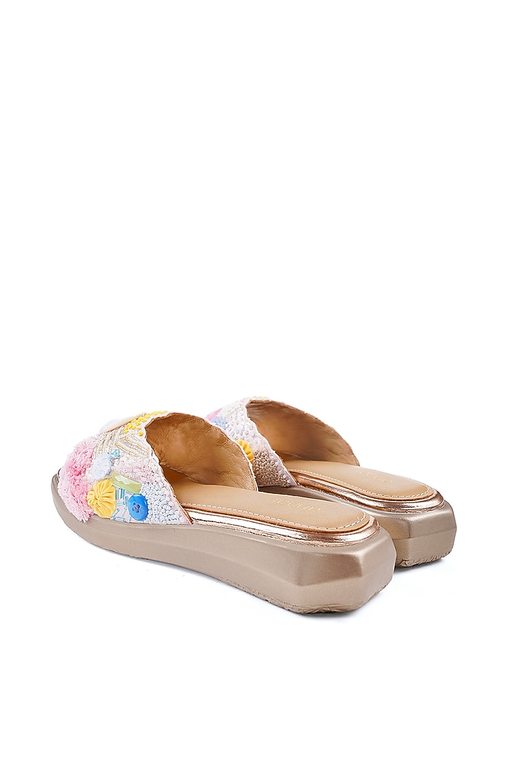Multi-Colored Satin French Knot Embellished Sandals by Anaar at Pernia's Pop Up Shop
