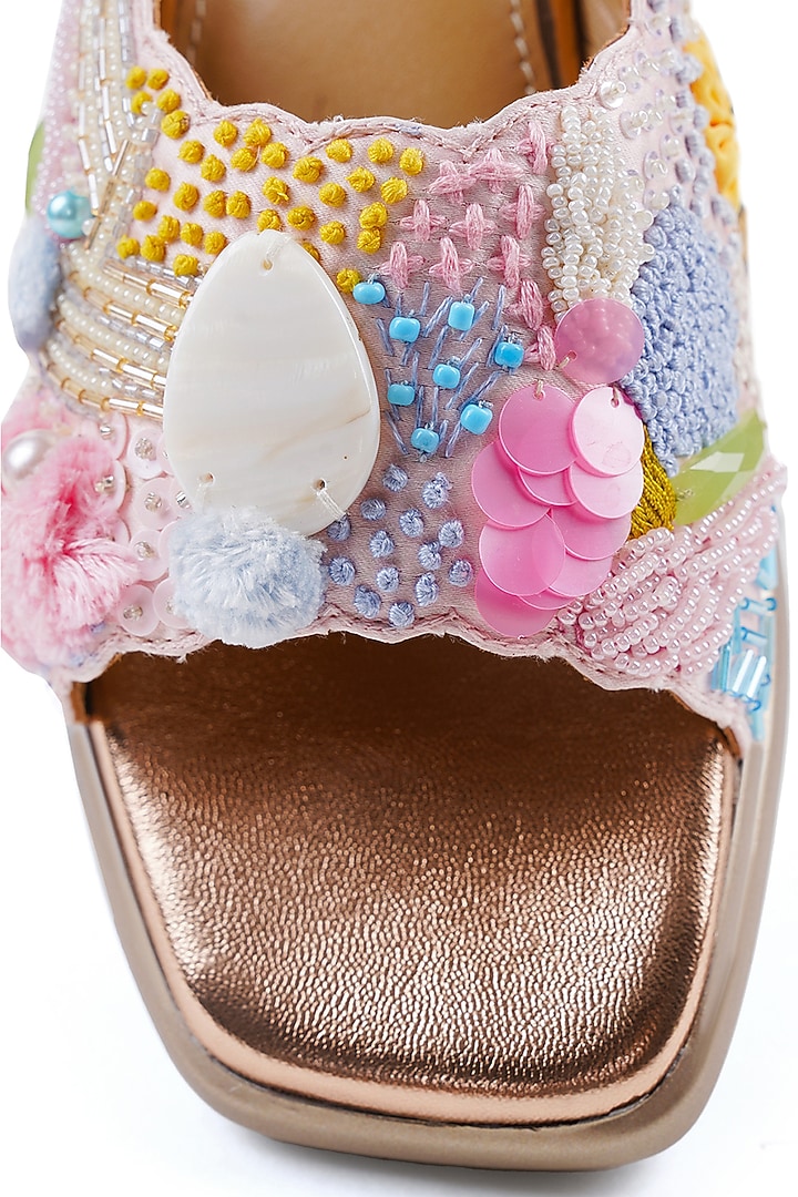 Multi-Colored Satin French Knot Embellished Sandals by Anaar at Pernia's Pop Up Shop