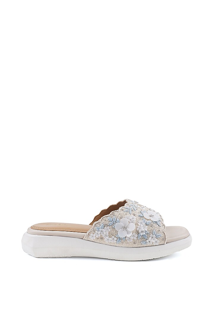 Beige Jute Raffia Hand Embroidered Open-Toe Sandals by Anaar at Pernia's Pop Up Shop