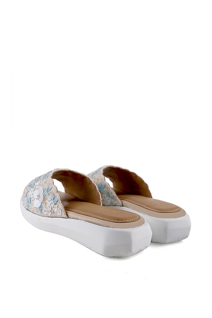 Beige Jute Raffia Hand Embroidered Open-Toe Sandals by Anaar at Pernia's Pop Up Shop