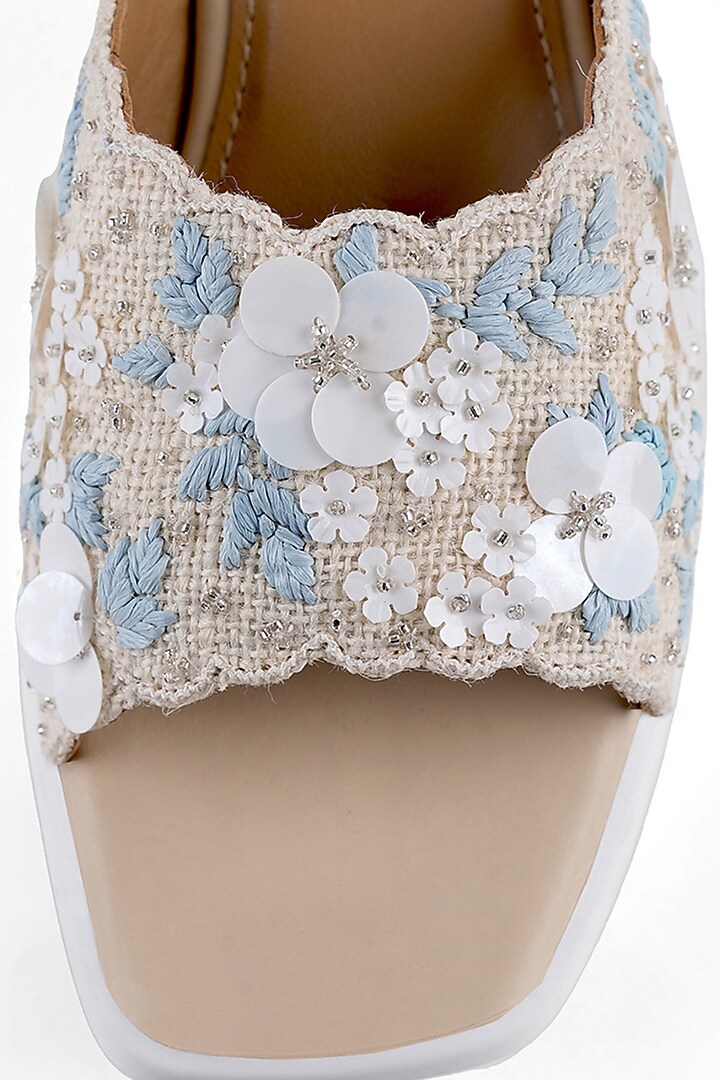 Beige Jute Raffia Hand Embroidered Open-Toe Sandals by Anaar at Pernia's Pop Up Shop