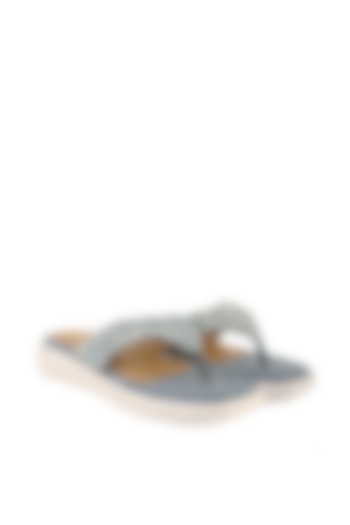 Blue Denim Hand Embroidered Sandals by Anaar at Pernia's Pop Up Shop
