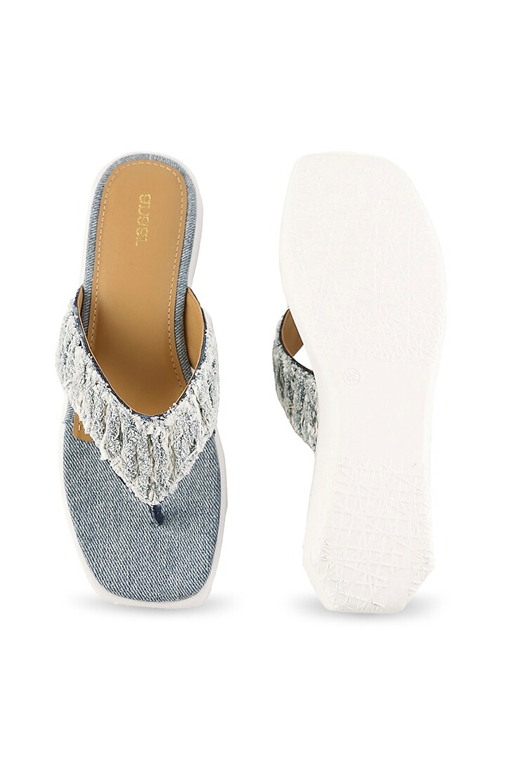 Blue Denim Hand Embroidered Sandals by Anaar at Pernia's Pop Up Shop