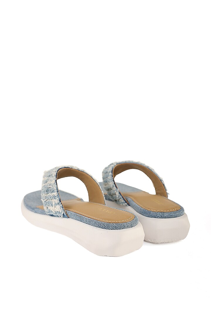 Blue Denim Hand Embroidered Sandals by Anaar at Pernia's Pop Up Shop
