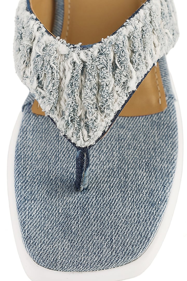 Blue Denim Hand Embroidered Sandals by Anaar at Pernia's Pop Up Shop