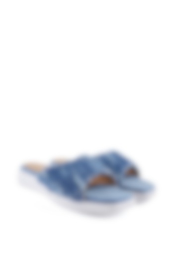 Blue Denim Hand Embroidered Sandals by Anaar at Pernia's Pop Up Shop