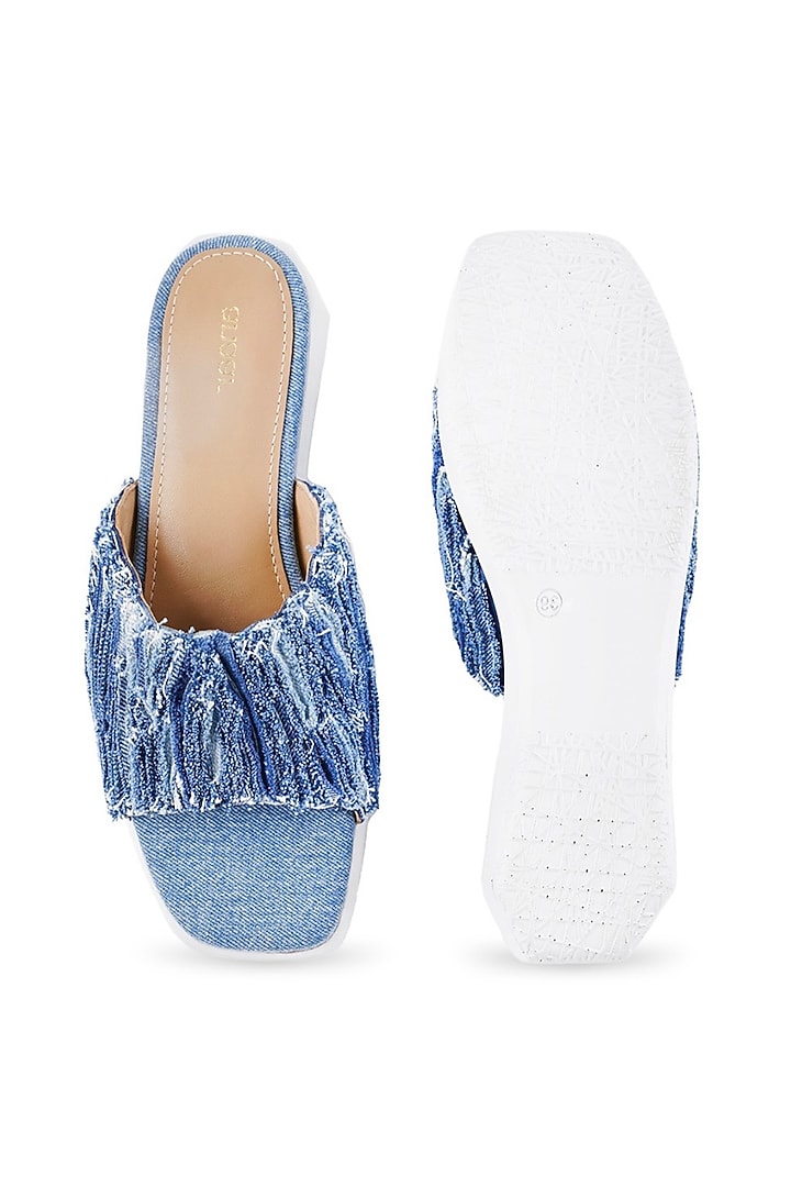 Blue Denim Hand Embroidered Sandals by Anaar at Pernia's Pop Up Shop