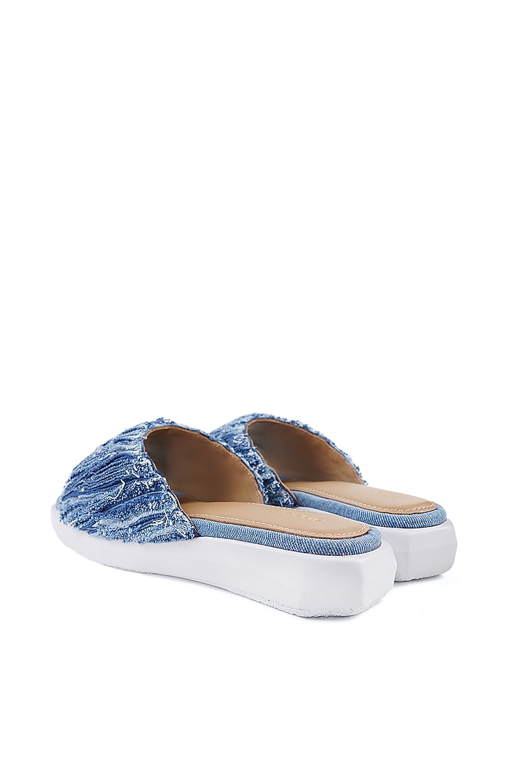 Blue Denim Hand Embroidered Sandals by Anaar at Pernia's Pop Up Shop
