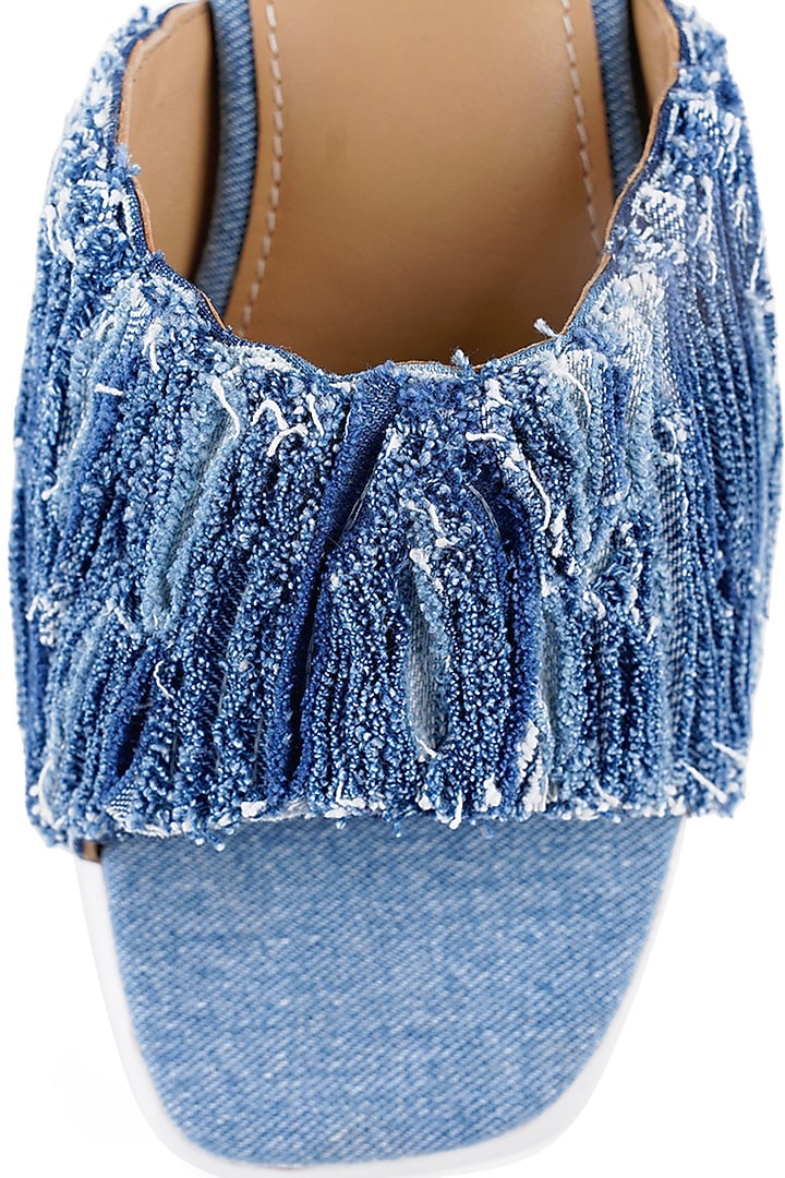 Blue Denim Hand Embroidered Sandals by Anaar at Pernia's Pop Up Shop