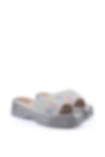 Multi-Colored Satin Pearl Hand Embroidered Sandals by Anaar at Pernia's Pop Up Shop