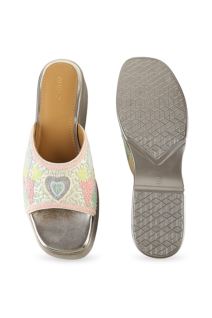Multi-Colored Satin Pearl Hand Embroidered Sandals by Anaar at Pernia's Pop Up Shop