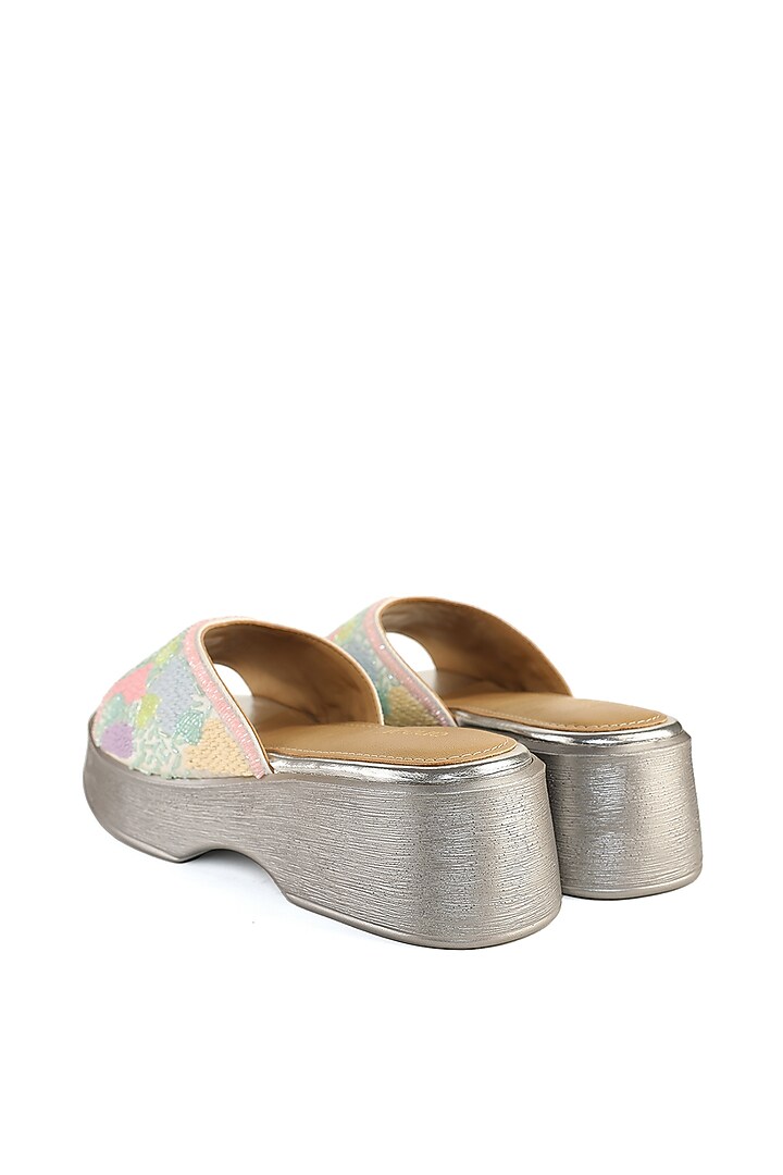 Multi-Colored Satin Pearl Hand Embroidered Sandals by Anaar at Pernia's Pop Up Shop
