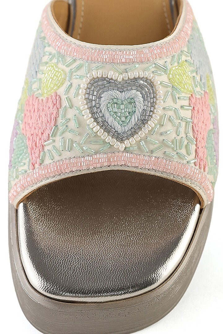 Multi-Colored Satin Pearl Hand Embroidered Sandals by Anaar at Pernia's Pop Up Shop